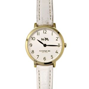 Coach Ultra Slim Beige Dial White Leather Strap Women's Watch 28mm 14502564